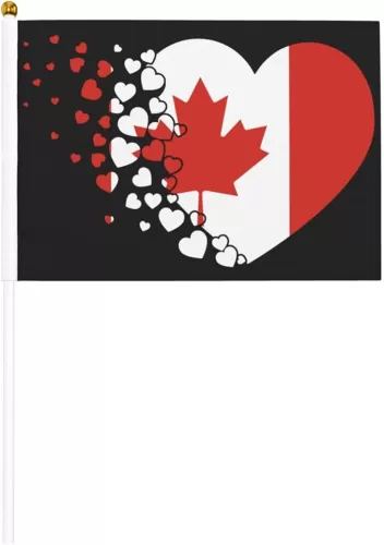 Canada Canadians Heart Shaped Flag Small Flags Attached To Sticks Hand-Held Small Flag Decorationsoutside Flags For School Office Garden Party Holiday 6 Pcs