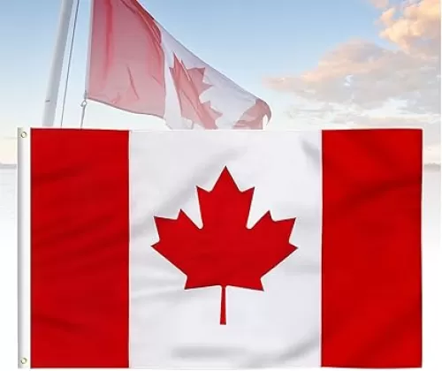 Canada Flag 3x5 FT, Canadian Flags Durable Embroidered Maple Leaf with Vivid Color, Triple Stitching, Canvas Header and Brass Grommets for All-Weather Outdoor Display