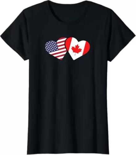 Canada USA Flag T Shirt Heart Canadian Americans Love Cute T-Shirt