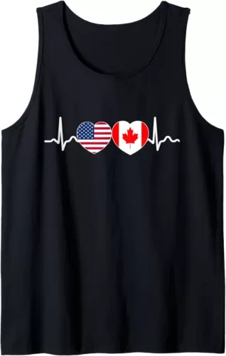 Canada USA Heartbeat Love Roots Canadian American Flag Tank Top