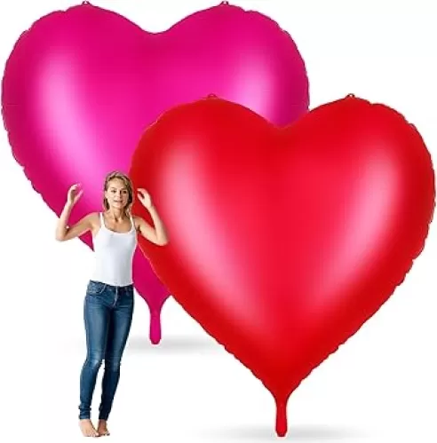 Ceenna 68.1 x 63 Inch Huge Heart Balloons Romantic Jumbo Large Heart Foil Balloons for Wedding Engagement Anniversary Valentines Day Party Decor Outdoor Indoor(Red and Pink, 2 Pcs)