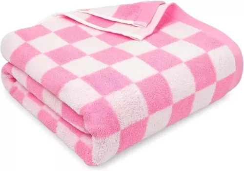 Checkered Beach Towel Pink - Oversized 35" x 70" for Women Girls, Cotton Quick Dry Pool Towel for Cabana, Travel, Summer Vacation