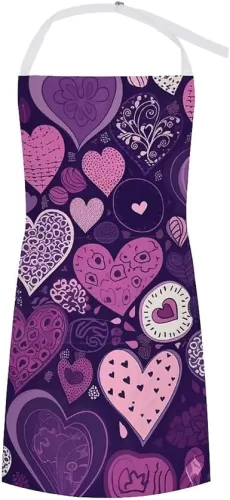 Chef Apron Cooking Apron with Pockets Waterproof Baking Apron Purple Heart Shape Adjustable Bib Aprons for Women Men