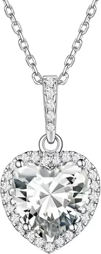 ChicSilver 925 Sterling Silver Heart/Round/Pear/Emerald Cut Simulated Birthstone Halo Necklace Birthday Gift for Women Girls (with Gift Box)