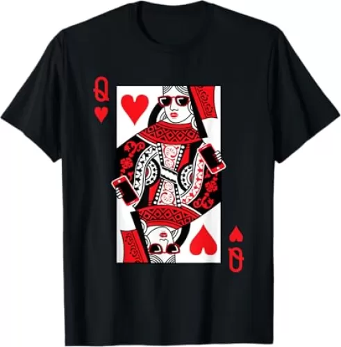Classic Black Queen of Hearts T-Shirt: Adult, Short Sleeve, Cotton-Polyester Blend