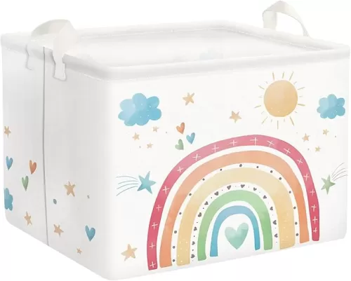 Clastyle Rectangle Rainbow Kid Toy Storage Basket Daycare Cloud Heart Star Baby Storage Bin Box Clothes Book Shelf Basket for Bedroom Playroom Nursery