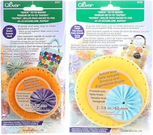 Clover Needlecraft Bundle of Two (2) Quick Yo-Yo Makers: Large (Makes 1.75" yo-yos), and Extra Large (Makes 2-3/8" yo-yos)