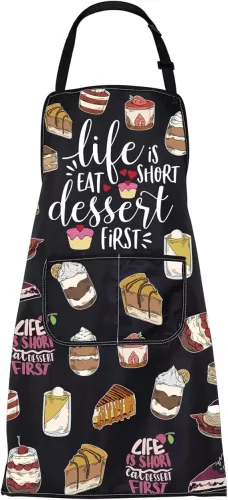 CMNIM Dessert Aprons for Women Life Is Short Eat Dessert First Baking Gifts for Dessert Lovers Cupcakes Baking Kitchen Apron