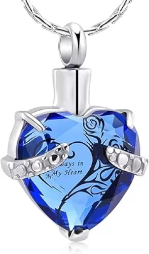 constantlife Crystal Heart Shape Cremation Jewelry Memorial Urn Necklace for Ashes, Stainless Steel Ash Holder Pendant Keepsake with Gift Box Charms Accessories for Women