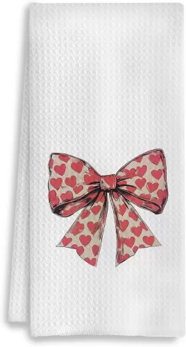 Coquette Bow Kitchen Towels, Red Heart Hand Towels for Bathroom, Coquette Girly Bathroom Decor, 16x24 Inch