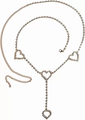Crystal Heart Waist Chain Sparkly Rhinestone Love Heart Body Chain Heart Shaped Belly Chain Belt Summer Beach Bikini Waist Body Adjustable Jewelry for Women