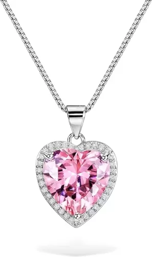 Cubic Zirconia Halo Heart Pendant Necklace Women Fashion Necklaces 16"-18"