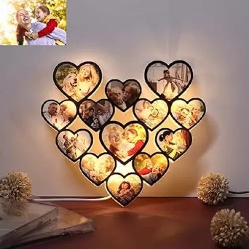 Custom Photo Heart Light Personalized Picture Frames Collage Wall Lamp Decor Customize Photo Collage Frame Home Decoration For Mother