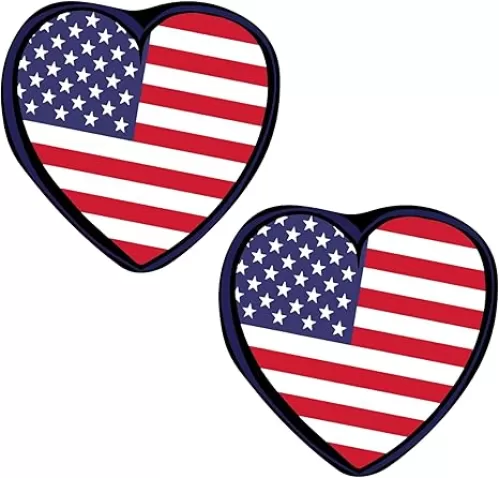 Cute American Flag Heart Shaped Magnetic Car Garage or Fridge Decorative Magnet, Festive Fourth of July USA Decorations, 3.75 Inches, Pack of 2