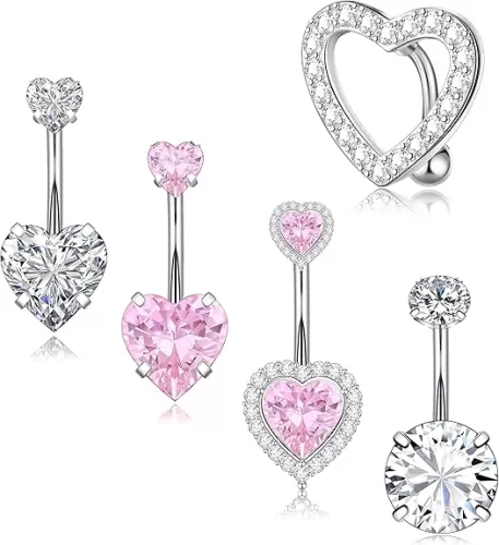Cute Pink Heart Surgical Steel Belly Button Rings Belly Piercing Jewelry for Women