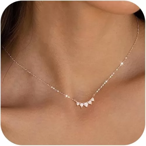 Dainty Gold CZ Diamond Necklace for Women Trendy Cute Simple Cubic Zirconia Pendant 14K Real Gold Plated Heart/Moon/Teardrop Choker Necklaces, Crystal Jewelry Gift