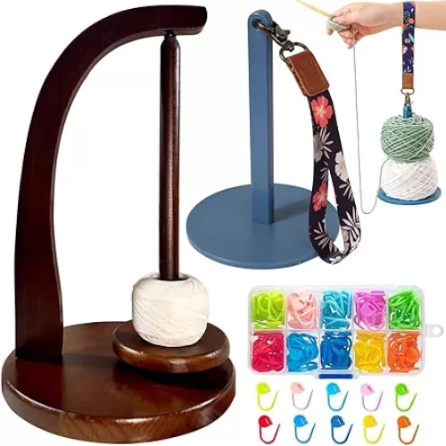 DBYANAN Yarn Holder for Knitting and Portable Wrist Yarn Holder Wooden Yarn Spinner for Crocheting Magnetic Yarn Ball Holder with 120pcs Stitch Markers Gift for Crochet Lovers