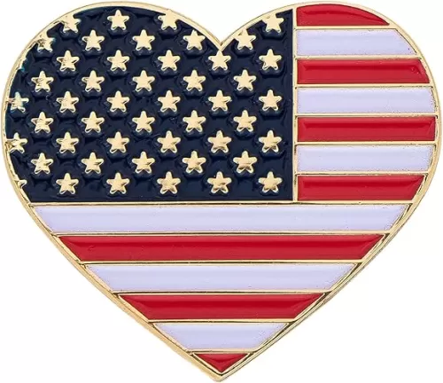 Desert Cactus USA Flag Lapel Pin Enamel Made of Metal Souvenir Hat Men Women Patriotic (USA Flag Inside Heart Pin)