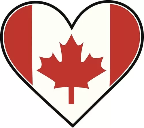 Divine Designs I Love Canada Flag in Heart Vinyl Decal Sticker (4" Wide)