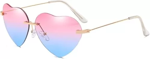 Dollger Heart Sunglasses for Women Thin Metal Frame Lovely Heart Style Pink and blue lens