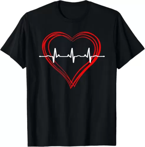 EKG Heartbeat Love Cardiogram T-Shirt Hollow ECG Heart T-Shirt