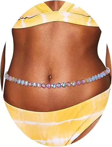 ELABEST Heart Crystal Waist Chain Sexy Belly Chain Beach Bikini Jewelry for Women