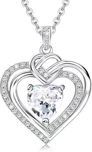 ELEDUCTMON Sterling Silver Heart Necklace for Women Cubic Zirconia Heart Shaped Pendant Necklace Adjustable Love Heart Charms Necklace Classic Necklace Gifts