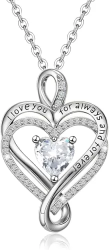 ELEDUCTMON Sterling Silver Heart Pendant Necklace for Women- Classic Adjustable Double Love Heart-Shaped Charm Necklace Hypoallergenic Cubic Zirconia Fashion Jewelry Gifts for Wife Mother