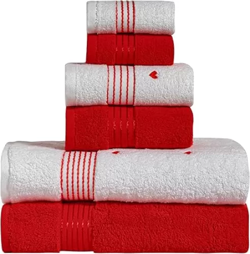 Elegant Comfort Premium Cotton 6-Piece Towel Set, Includes 2 Washcloths, 2 Hand Towels and 2 Bath Towels, 100% Turkish Cotton - Highly Absorbent and Super Soft Towels for Bathroom, Hearts