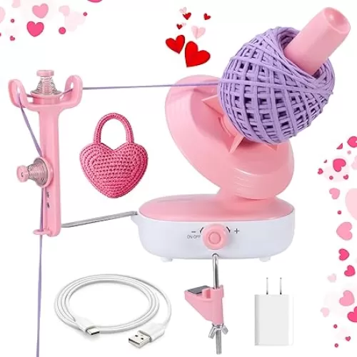 Etcokei Electric Yarn Ball Winder Pro for Crocheting, Upgrade Dual-Spring Tension 10oz Large Capacity, Stepless Speed Automatic Yarn Wool Spinner Roller, Ideal Present for Crochet Lovers(Pink)