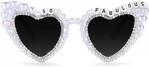 Etercycle 50th Birthday Decorations Sunglasses, 50 Fabulous Heart Shaped Glasses, Cute White Happy Birthday Sun Glasses 50th Birthday Gifts For Her Him