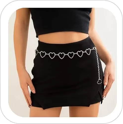 Eyraevor Women Waist Chain Belt Gold Silver Chain Belt Body Chains Jewelry for Dress Y2K Heart Chain