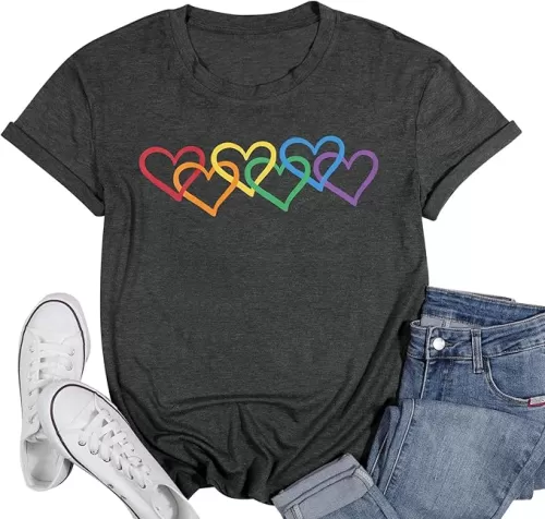 FASHGL Pride Shirt Women Rainbow Graphic Tee Love Love Print T-Shirt LGBT Equality Shirts Short Sleeve Tops