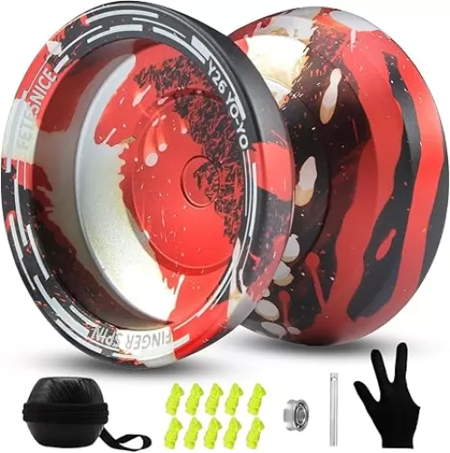 FETESNICE Y26 Professional Butterfly Yo-Yo - Dual Mode Responsive/Unresponsive Finger Spin Yoyo for Kids, Adults & Competition Players | Pro Yo-Yo with 10 Strings + Case & Gloves（Blue Red Sliver）