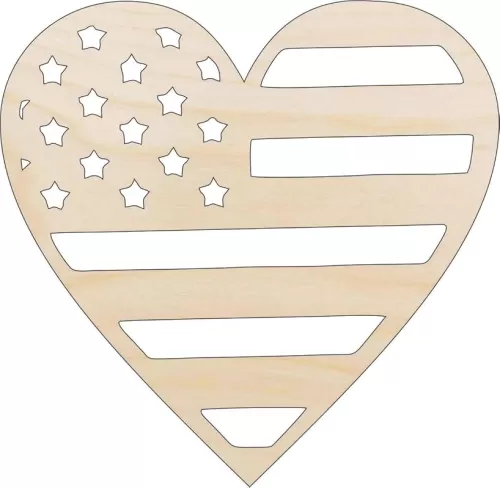 Flag American Heart - Laser Cut Out Unfinished Wood Craft Shape USA26 6" / 1/8" thick