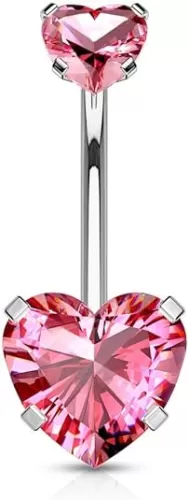 Forbidden Body Jewelry Surgical Steel Belly Button Ring with Heart CZ and Internally Threaded Matching Top