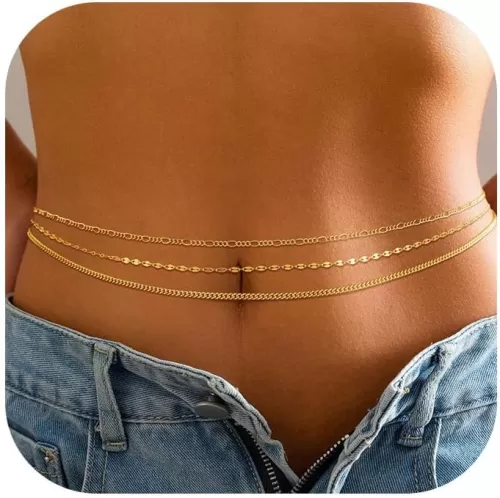 Foxgirl Gold Waist Chains for Women, 14K Gold Plated Layered Belly Chain Adjustable Waterproof Sexy Bikini Satellite Beads Chain Summer Non Tarnish Body Chain Jewelry Gifts for Women