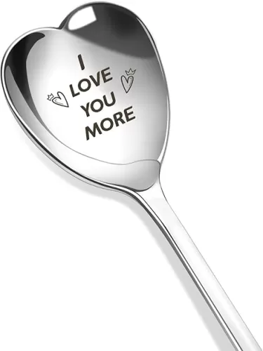 Funny Engraved Spoons Heart Shaped Spoon Gifts for Him Her Women Personalized Mothers Day Gifts for Mom Daughter I Love You More Birthday Gift for Husband Wife Son Dad