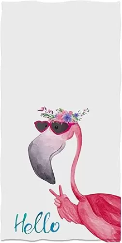 Funny Flamingo Says Hello Hand Towels Heartshape Sunglasses and Garland Small Bath Towels Soft Absorbent Decorative Guest Hand Towel for Bathroom, Hotel, Gym and Spa (13.6 x 29 Inches)
