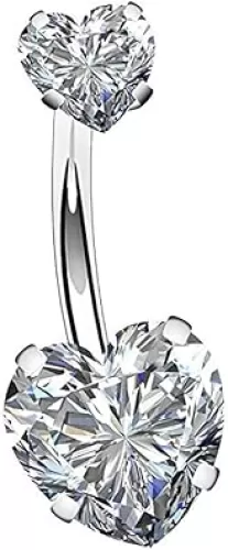 Gabry&jwl Love Belly Button Rings Double Heart Zircon 14G 316L Stainless Steel Navel Ring CZ Belly Rings Piercing Jewelry