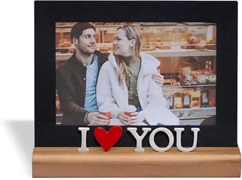 GEGUTON I Love You Photo Frame for 4" x 6" Photos – Wood, White/Black, Horizontal Display, Vintage Style – Romantic Gift for Valentine