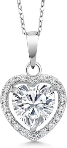 Gem Stone King 3.00 Ct Heart Shape White Cubic Zirconia CZ Pendant Necklace for Women with 18 Inch Chain