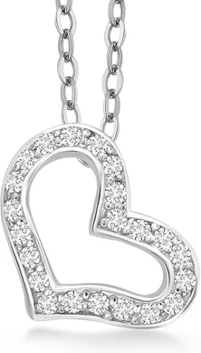 Gem Stone King 925 Sterling Silver White Cubic Zirconia CZ Heart Shape Pendant Necklace For Women (10X14MM, with 18 Inch Silver Chain)