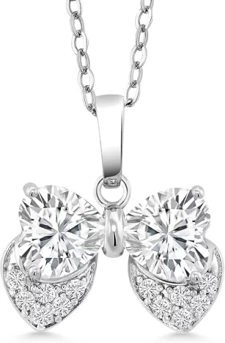 Gem Stone King White Heart Shape Cubic Zirconia 6.00 Ct Bow Tie Pendant Necklace For Women with 18 Inch Chain
