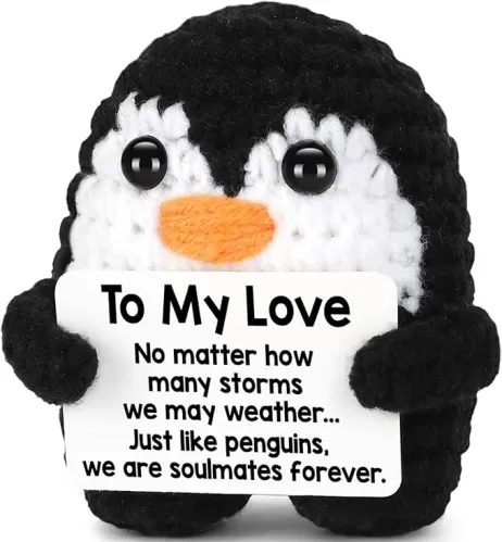 Gifts for Him Her Boyfriend Girlfriend, To My Love Handmade Crochet Penguin Present, Anniversary Wedding Birthday Gift for Women Men, Romantic Fathers Day I Love You Gift for Couple Wife Husband