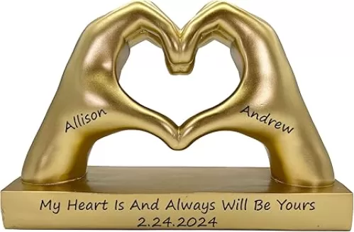 Gold Heart Shape Hand Statue Personalized for Girlfriend, Wife, Valentine