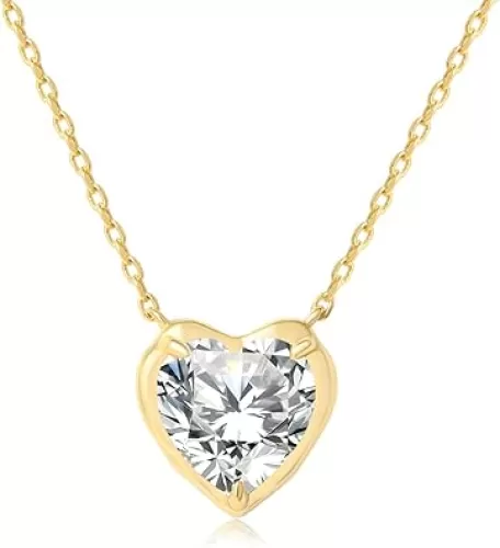 Gold Love Heart Necklace for Women, Dainty Puffy Heart Pendant Necklace, 3A Cubic Zirconia, Jewelry Gift for Women