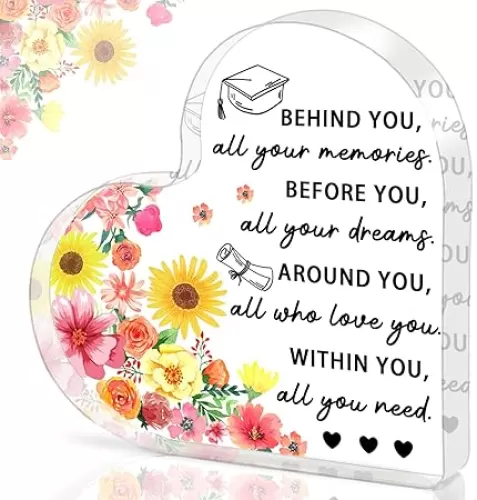 Graduation Gifts for Her, Him, 2025 Graduation Decorations - Engraved Acrylic Heart Plaque Graduate Gifts 4.7 × 4.7 × 0.6 inch, High School, Masters Degree, College Graduate Gift for Women, Men