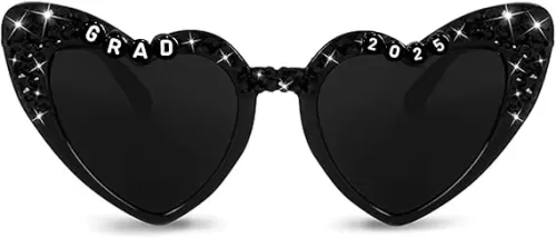 Graduation Glasses, Class of 2025 Sunglasses Black Heart Shape Grad Glasses for Her Him 2025 Graduation Gifts Party Decorations