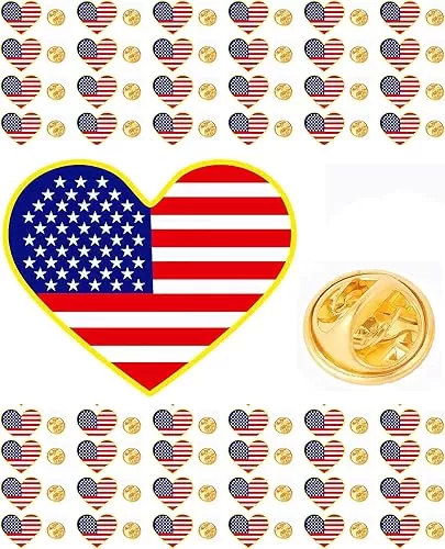 HAFILO 50/100/200 pcs heart American Flag Pins United States Badge Pin Patriotic for Suit Jacket USA Lapel Pin usa flag pins bulk